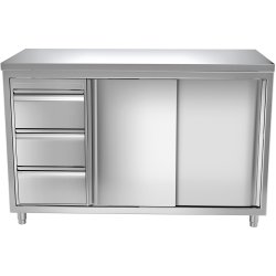 Commercial Worktop Floor Cupboard 3 drawers Left 2 sliding doors Stainless steel Width 1600x600x850mm | Adexa VTC166L3