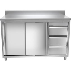 B GRADE Commercial Worktop Floor Cupboard 3 drawers Right 2 sliding doors Stainless steel 1400x600x850mm  Upstand | Adexa VTC146R3B B GRADE