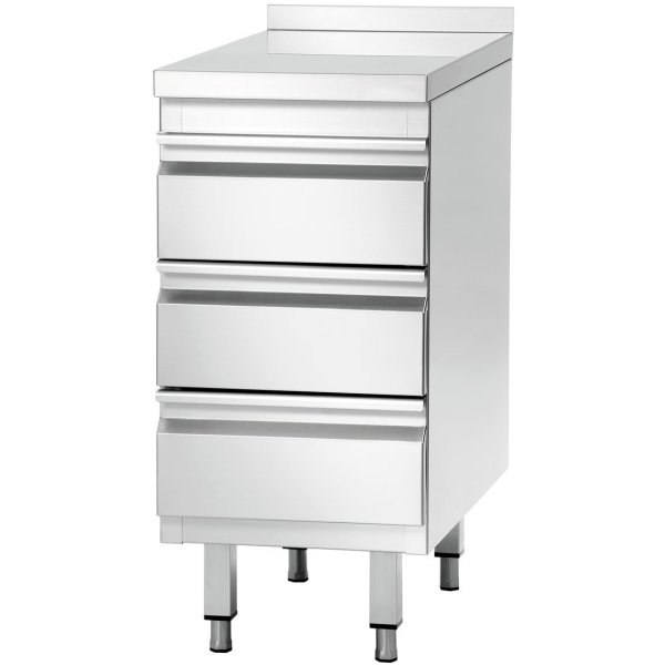 Commercial drawer cabinet Stainless steel 3 drawers Upstand Width 500mm Depth 700mm | Adexa THSS3R57A