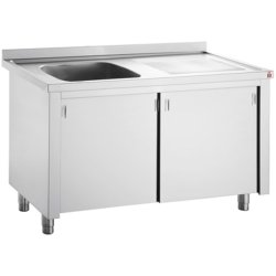 Commercial Sink with Cupboard Stainless steel 1 bowl Left Splashback Width 1000mm Depth 600mm | Adexa VSC106LBS