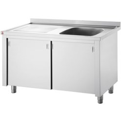 B GRADE Commercial Sink with Cupboard Stainless steel 1 bowl Right Splashback Width 1200mm Depth 600mm | Adexa VSC126RBS B GRADE
