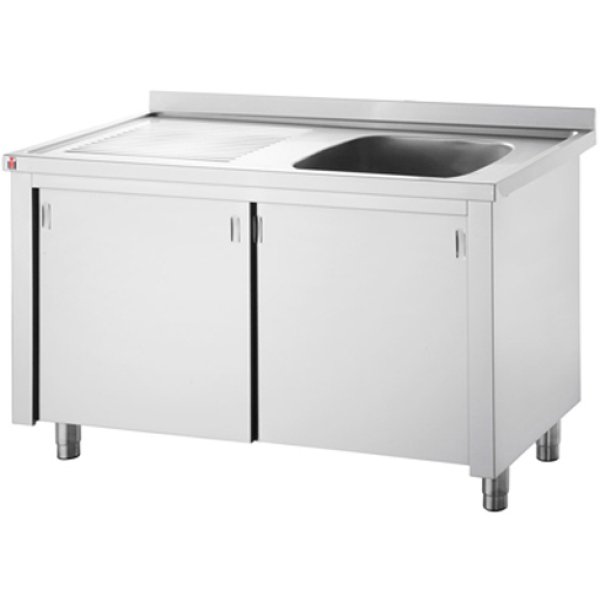 Commercial Sink with Cupboard Stainless steel 1 bowl Right Splashback Width 1200mm Depth 700mm | Adexa THSSR127BR1