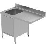 Commercial Sink for dishwashers with Cupboard 1 bowl Left Splashback 1200mm Depth 600mm | Adexa VSCH126LBS
