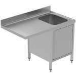 Commercial Sink for dishwashers with Cupboard 1 bowl Right Splashback 1200mm Depth 700mm | Adexa THSSR127SBR1