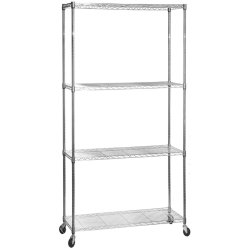 Commercial Shelving Unit 4 Tier with Wheels 1000kg Width 1200mm Depth 450mm Chrome Wire | Adexa AMJ488