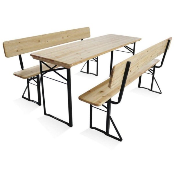 Beer Garden Table Set 169x69x75cm Natural with Black Frame| Adexa 571517