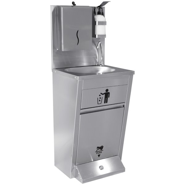 Handwash Station with Waste basket & Napkin dispenser & Soap dispenser holder Foot operated Stainless steel Height 1350mm | Adexa AYK002