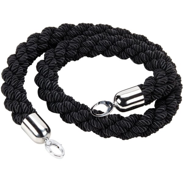 Black Braided Stanchion Rope with Silver ends 1.5m | Adexa BR01BS