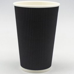 500pcs Black Ripple Wall Coffee Cup 16oz/473ml PE | Adexa BR16OZ