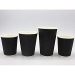 500pcs Black Ripple Wall Coffee Cup 12oz/354ml PE | Adexa BR12OZ