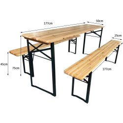 Three Piece Foldable Beer Table and Bench Set, Wooden Outdoor Garden Furniture 1800x460x770mm | Adexa BT18050