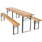 Three Piece Foldable Beer Table and Bench Set, Wooden Outdoor Garden Furniture 2200x460x770mm | Adexa BT22050