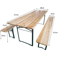 Three Piece Foldable Beer Table and Bench Set, Wooden Outdoor Garden Furniture 2200x800x770mm | Adexa BT22080