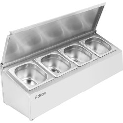 Commercial Condiment Holder with lid including 4xGN1/6-100mm containers Stainless steel | Adexa CHD04AFL