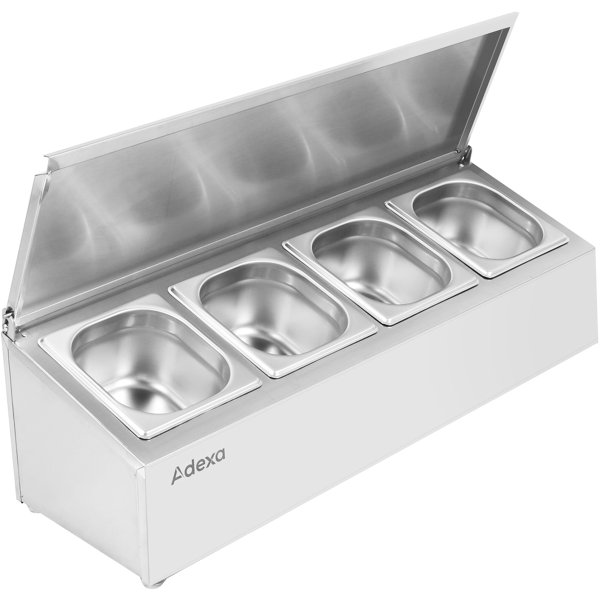 Commercial Condiment Holder with lid including 4xGN1/6-150mm containers Stainless steel | Adexa CHD04ADFL