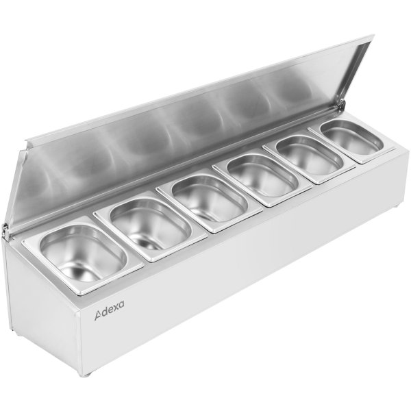 Commercial Condiment Holder with lid including 6xGN1/6-150mm containers Stainless steel | Adexa CHD06ADFL