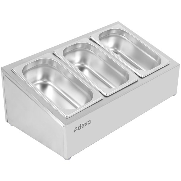 Commercial Condiment Holder including 3xGN1/4-100mm containers with lid Stainless steel | Adexa CHE03A