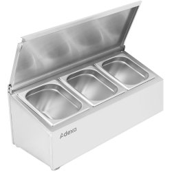 Commercial Condiment Holder with lid including 3xGN1/4-100mm containers Stainless steel | Adexa CHE03AFL