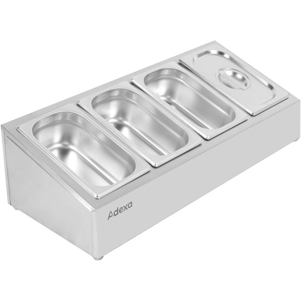 Commercial Condiment Holder including 4xGN1/4-150mm containers with lid Stainless steel | Adexa CHE04AD