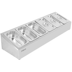 Commercial Condiment Holder including 6xGN1/4-150mm containers with lid Stainless steel | Adexa CHE06AD
