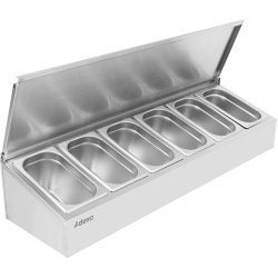 Commercial Condiment Holder with lid including 6xGN1/4-100mm containers Stainless steel | Adexa CHE06AFL