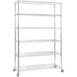 Commercial Wire Shelving Unit 6 Tier with Wheels 1500kg 1200x450x1880mm Chrome | Adexa CJ12045188A6CW3