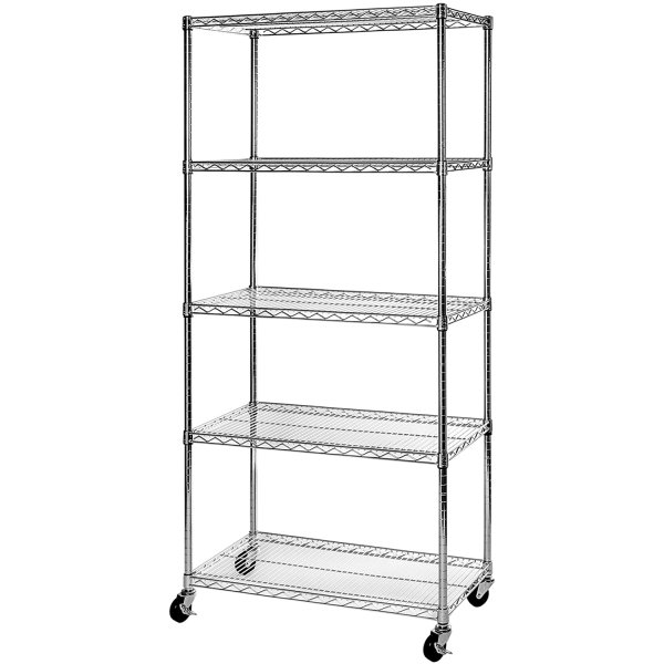 Commercial 5 Tier Shelving Unit Chrome Wire with Wheels 1250kg 1500x450x1900mm | Adexa CJA1344