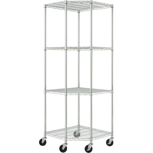 Commercial 4 Tier Pentagon Shelving Unit Chrome Wire with Wheels 1000kg 680x680x1880mm | Adexa CJA1363