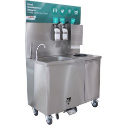 Mobile Hand Wash Station with Trash bin Built-in fresh and waste water bins Stainless steel 750x605x1590mm | Adexa DKE102