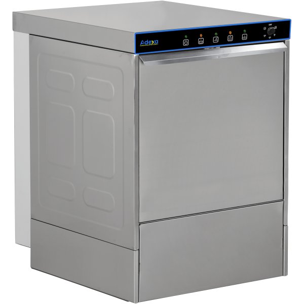 Commercial Dishwasher 540 plates/hour 500mm basket Drain pump Detergent pump Rinse aid pump 13A | Adexa EMP500