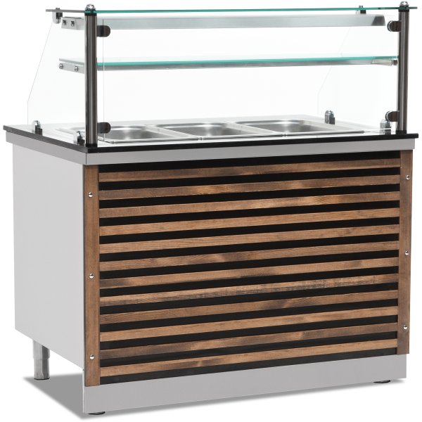 Professional Bain Marie Showcase with Glass front & Wooden Panel 3xGN1/1 | Adexa EMPBEH10