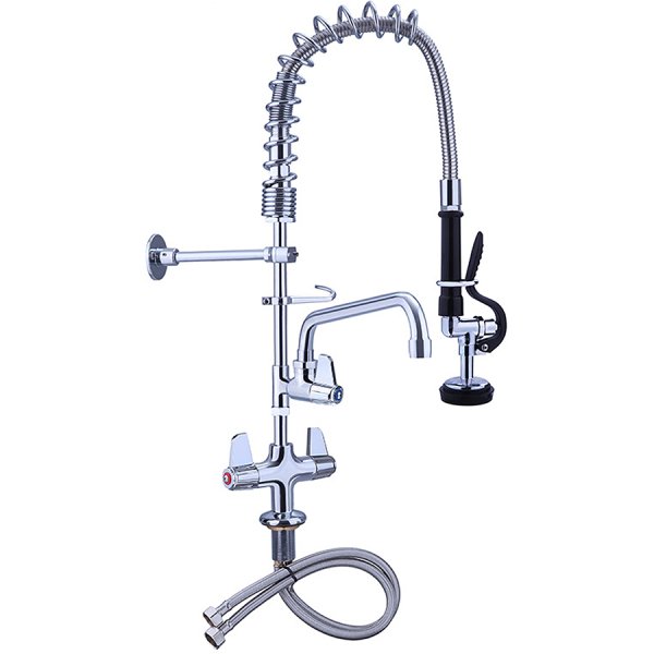 Pre Rinse Spray Unit with Swing faucet Deck mount Double inlet Height 600mm Stainless steel | Adexa EQ7801A08