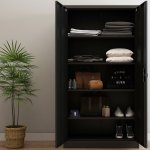 Commercial Steel Black Storage Cupboard with 4 Shelves and Lock 800x400x1800mm | Adexa FCA18BLACK