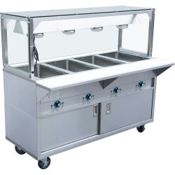 Mobile Servery Steam Table with Cupboard & Heated overshelf 4xGN1/1 | Adexa EST4SWCBSD-FTGSG1960