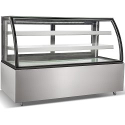 Cake counter Curved front 1500x730x1200mm 2 shelves Stainless steel base LED | Adexa GN1500CF2