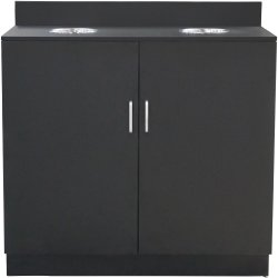 Double Waste Bin Enclosure Cabinet with Drop hole 1138x560x1160mm Black | Adexa GS30200