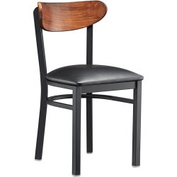 Black Steel Chair with Black Vinyl Cushion Seat & Antique Walnut Back | Adexa GS65VBLACKSEATWALNUTBACK