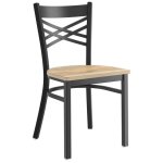 Black Steel Cross Back Chair with Driftwood Seat | Adexa GS6F0BBLACKDRIFTWOODSEAT
