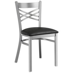 Steel Cross Back Chair with Black Vinyl Cushion Seat | Adexa GS6F0BSSTEELCUSHSEAT