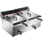 Commercial Fryer Double Electric 2x10 litre 6kW Countertop Drainage tap | Adexa HEF102V