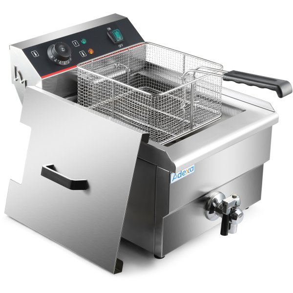 Commercial Fryer Single Electric 13 litre 3kW Countertop Drainage tap | Adexa HEF131V