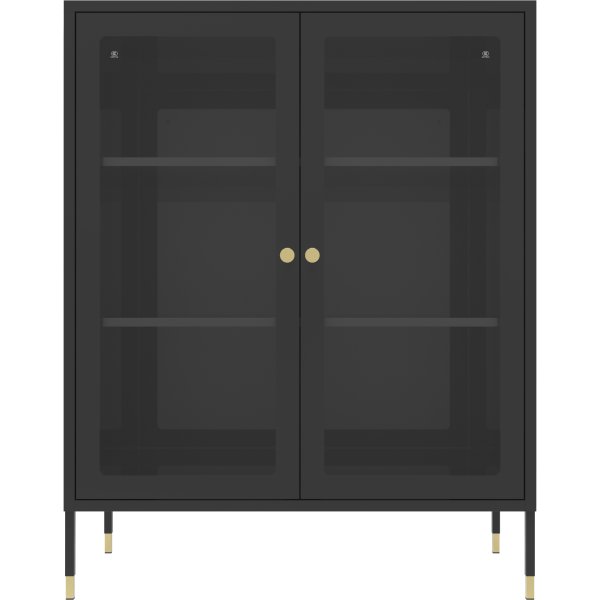 Metal Storage Cabinet 2 Glass doors & 2 Shelves 800x400x1015mm Black | Adexa HMA10