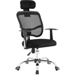 Mesh Office Chair with Headrest Black & Chrome | Adexa HY804