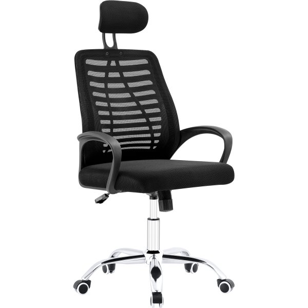 Mesh Office Chair with Headrest Black & Chrome | Adexa HY805