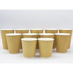 500pcs Kraft Ripple Wall Coffee Cup 12oz/354ml PE | Adexa KR12OZ