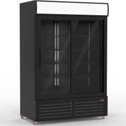 Commercial Bottle Cooler Upright 1400 litres Double Sliding Glass Door with LED Canopy in Black | Adexa KXG1330S