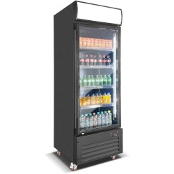 Commercial Bottle Cooler Upright 600 litres Single Glass Door with LED Canopy in Black | Adexa KXG600H