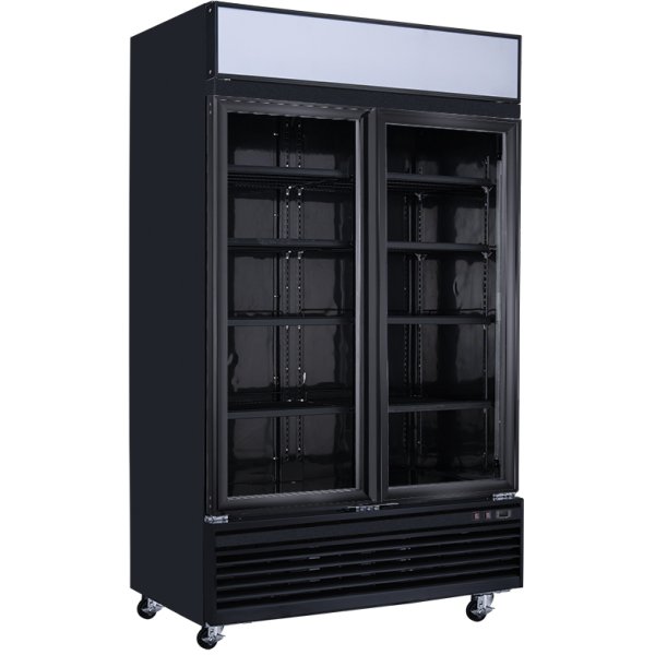 Commercial Display Freezer with Double Glass door 1000 litres Black Canopy Light | Adexa LD1000FBLACK