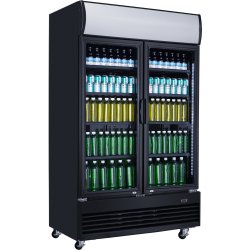 Commercial Bottle cooler Upright 930 litres Ventilated cooling Twin hinged doors Black Canopy light | Adexa LG1000BFMBLACK