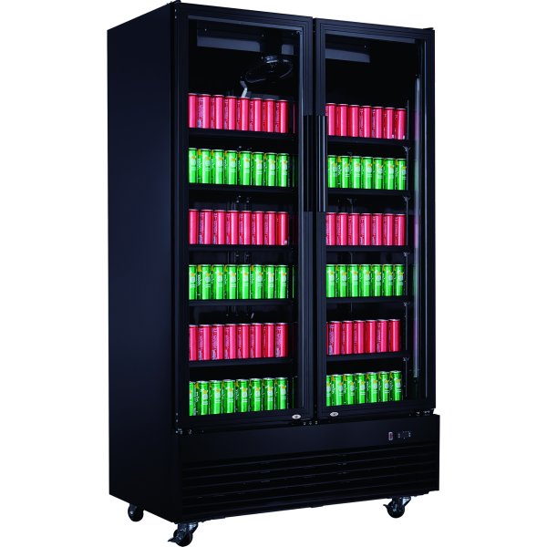 Commercial Bottle cooler Upright 930 litres Ventilated cooling Twin hinged doors Black | Adexa LG1000BFPBLACK